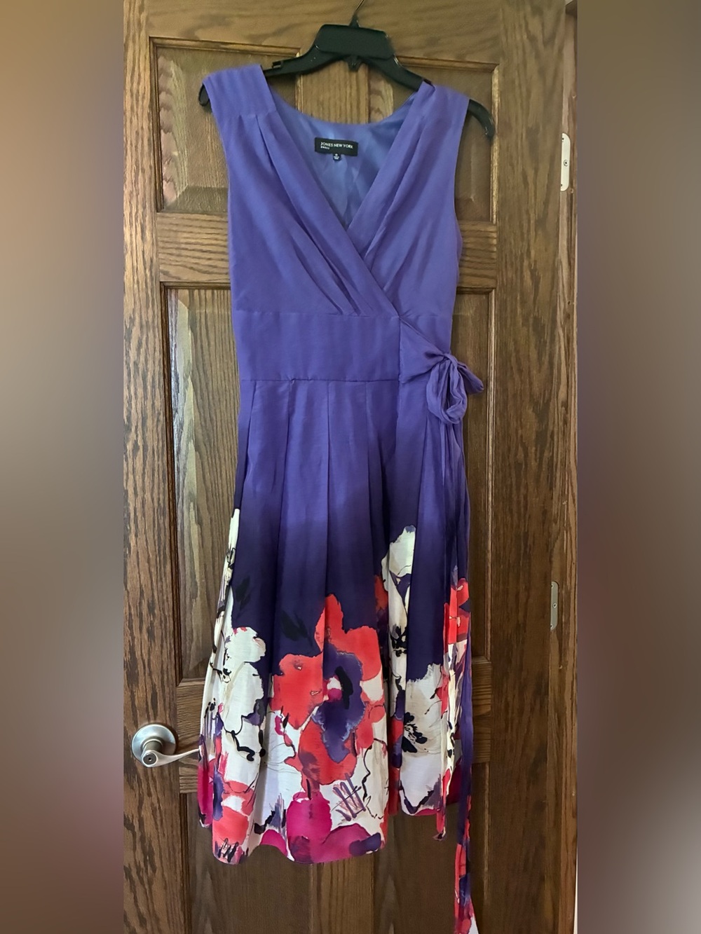 Jones New York Purple Ombre Floral Wrap Maxi Dress with Red and Pink Accents